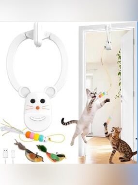 Interactive Cat Toys for Indoor Cats, Door-Hanging Automatic Flying Bird Feather